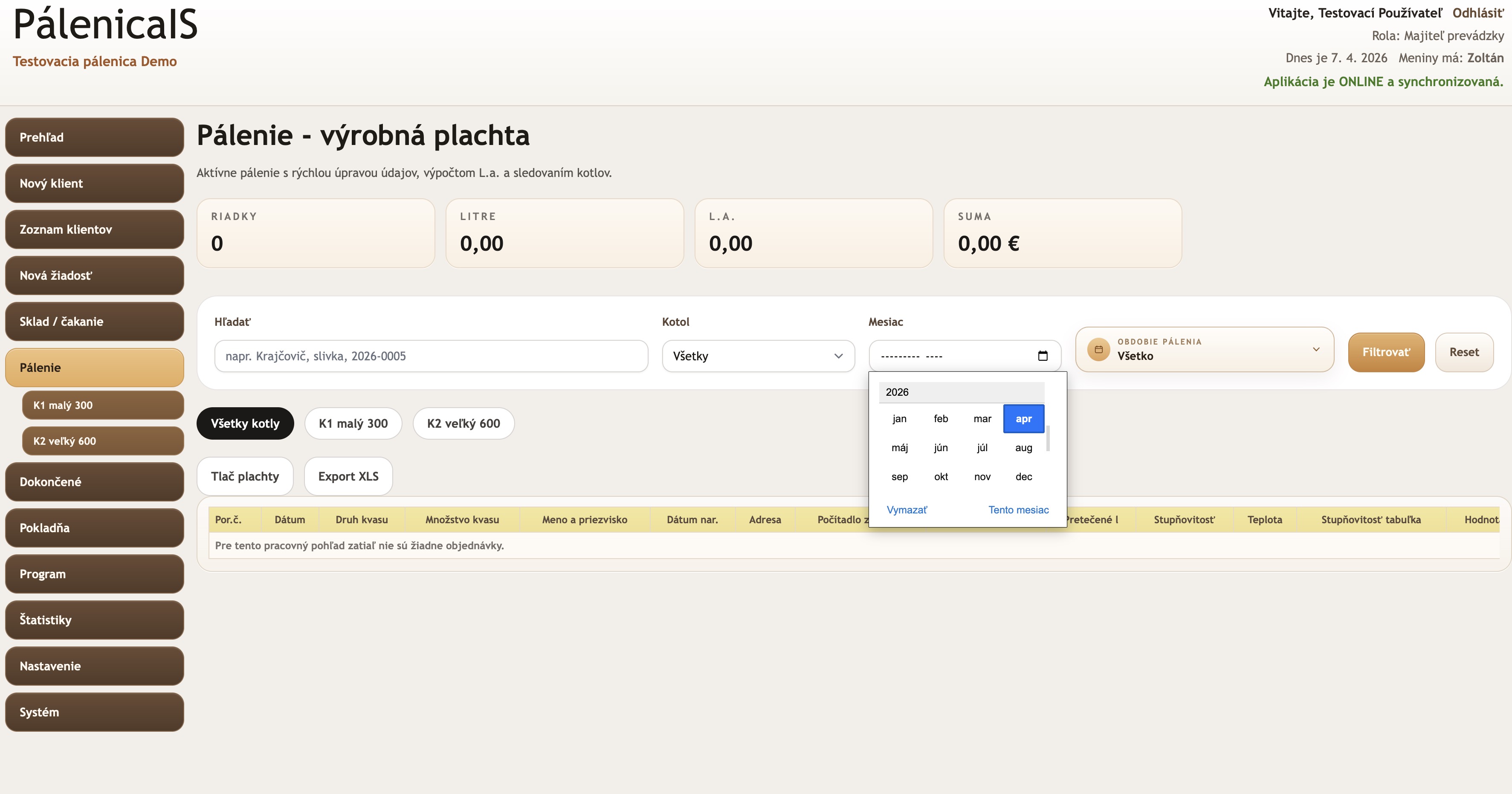 Výrobná plachta drží L.A., kotly, sklad pálení aj filtre pre celé páleničné obdobie.